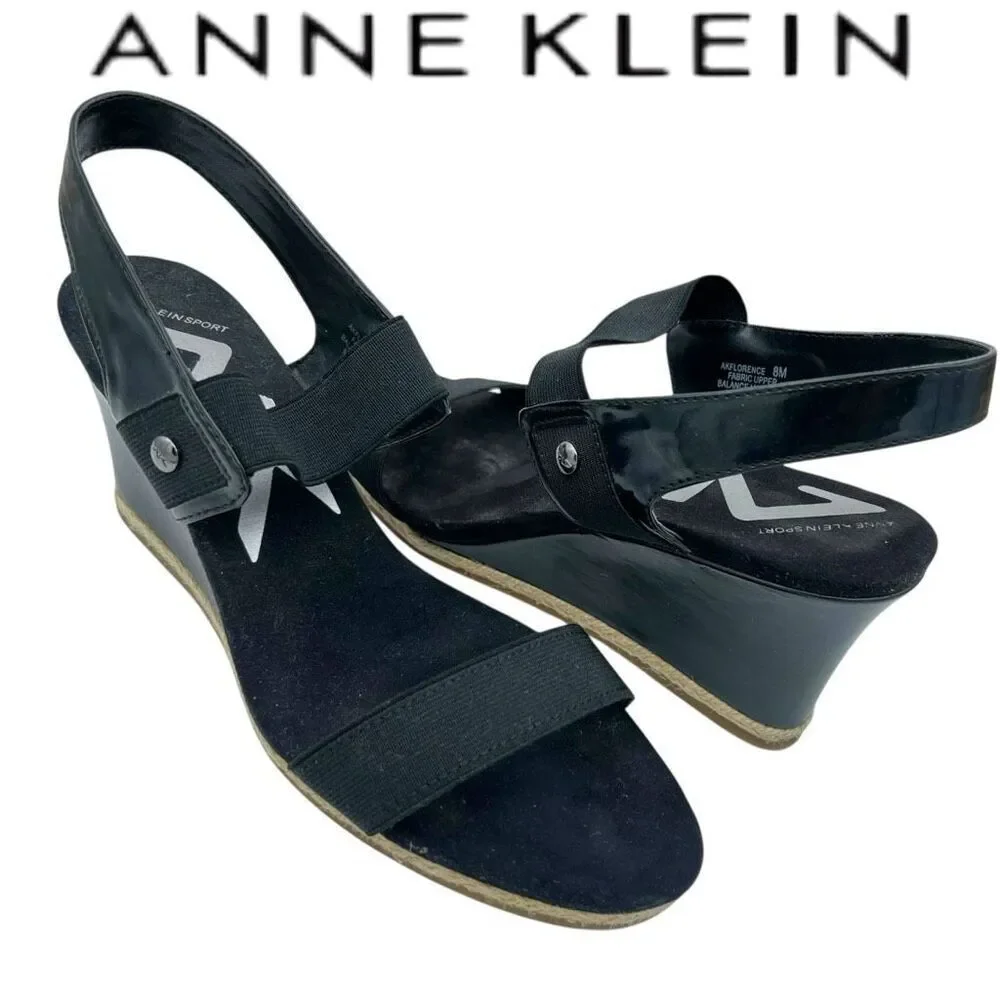 AK Sport Women's Florence Elastic Strap Espadrille Wedge Heels Black Size 8M